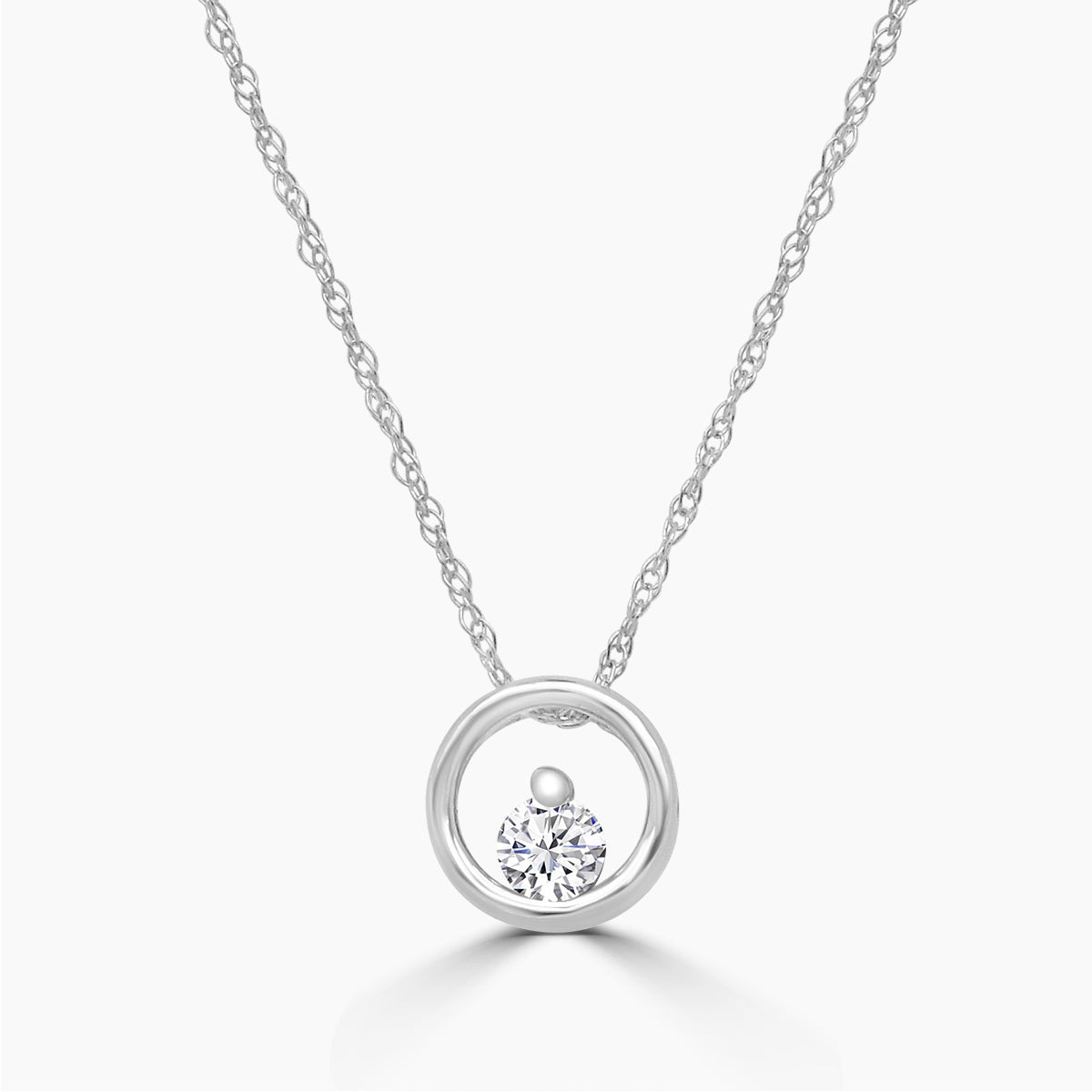 14K White / Rose / Yellow 0.10 Ctw Diamond Circle Shaped Solitaire Pendant With Chain