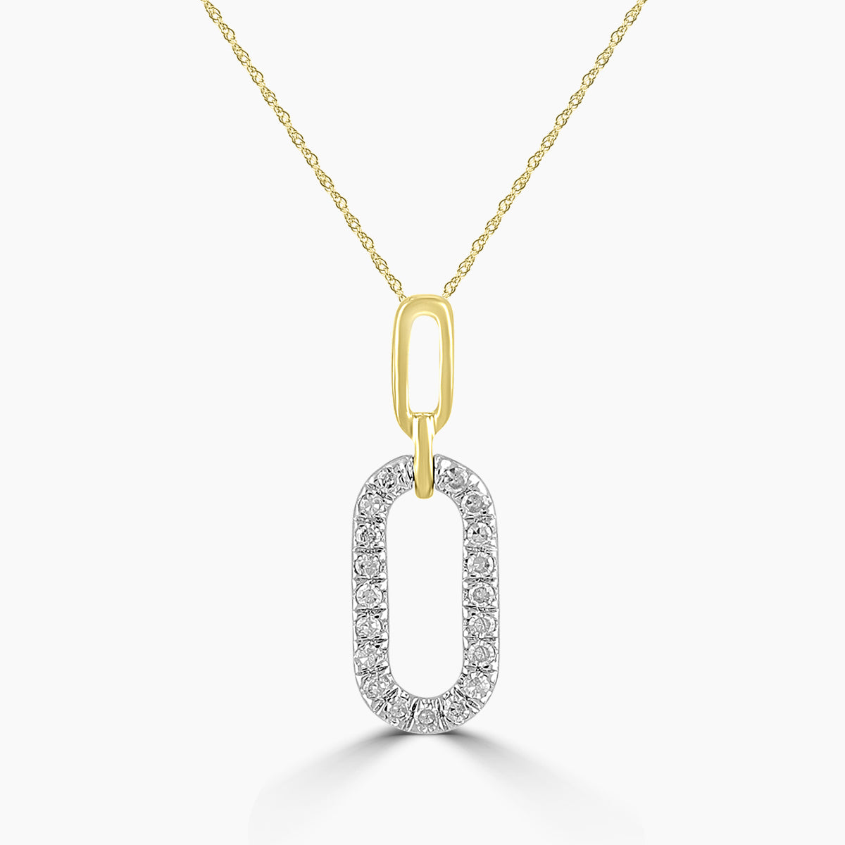 14KY 0.08 Ctw Diamond Paper Clip Pendant with Chain