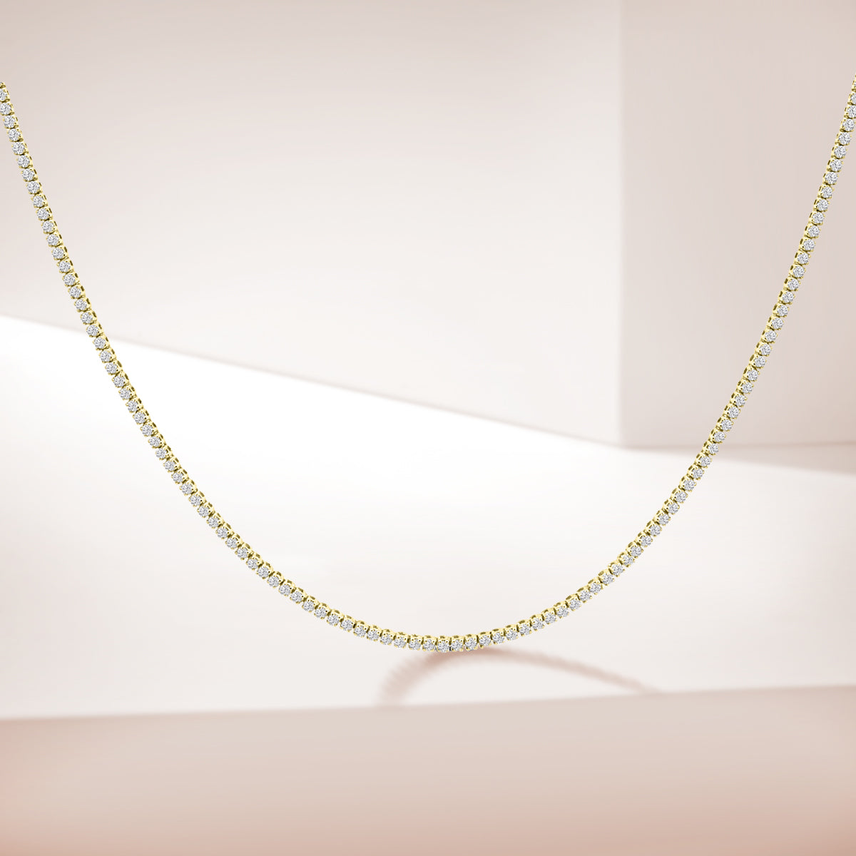 14KW Classic Standard 4 Prong 3.00 Ctw Straight Diamond Tennis Necklace