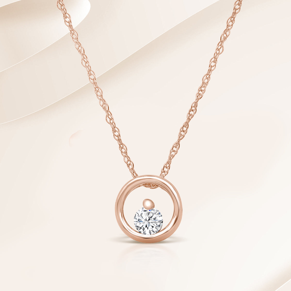 14K White / Rose / Yellow 0.10 Ctw Diamond Circle Shaped Solitaire Pendant With Chain