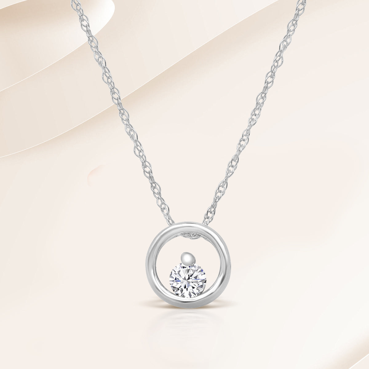 14K White / Rose / Yellow 0.10 Ctw Diamond Circle Shaped Solitaire Pendant With Chain