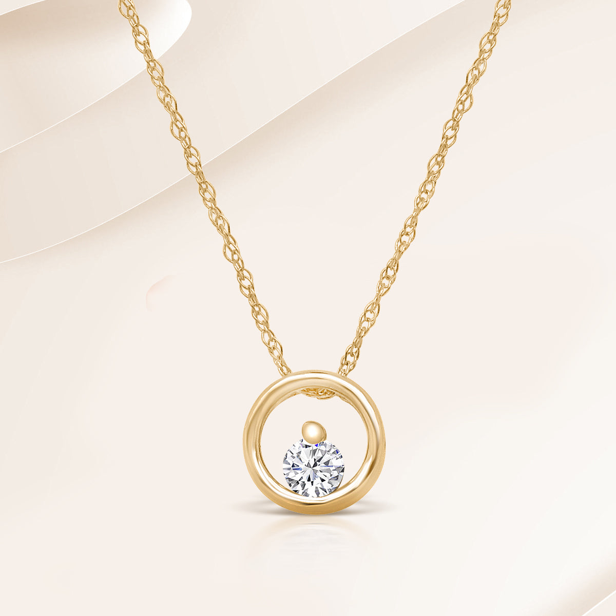 14K White / Rose / Yellow 0.10 Ctw Diamond Circle Shaped Solitaire Pendant With Chain