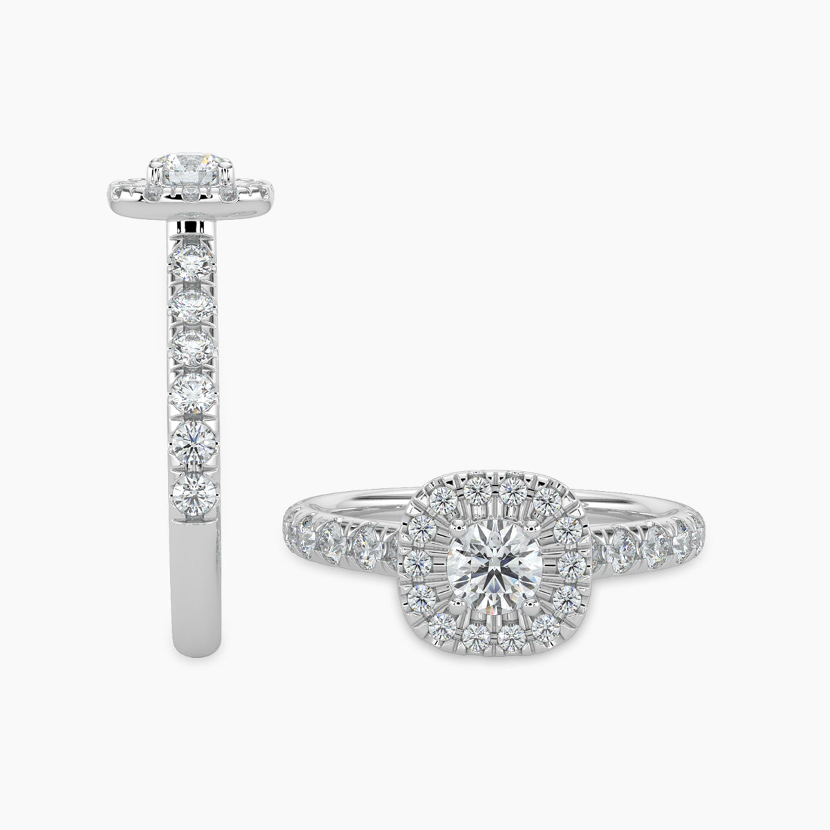 14KW 1.00 Ctw Halo Cushion Outline Diamond Engagement Ring (0.33 Ctw Round Center)