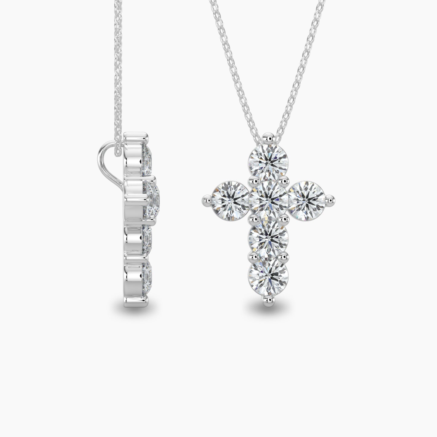 14KW or 14KY 0.50 Ctw Shared Prong Cross Diamond Pendant With Chain