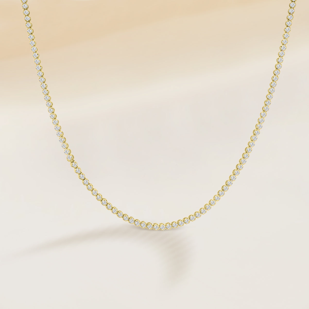 14K Classic Standard 4 Prong 5.00 Ctw Straight Diamond Tennis Necklace In Crown Setting