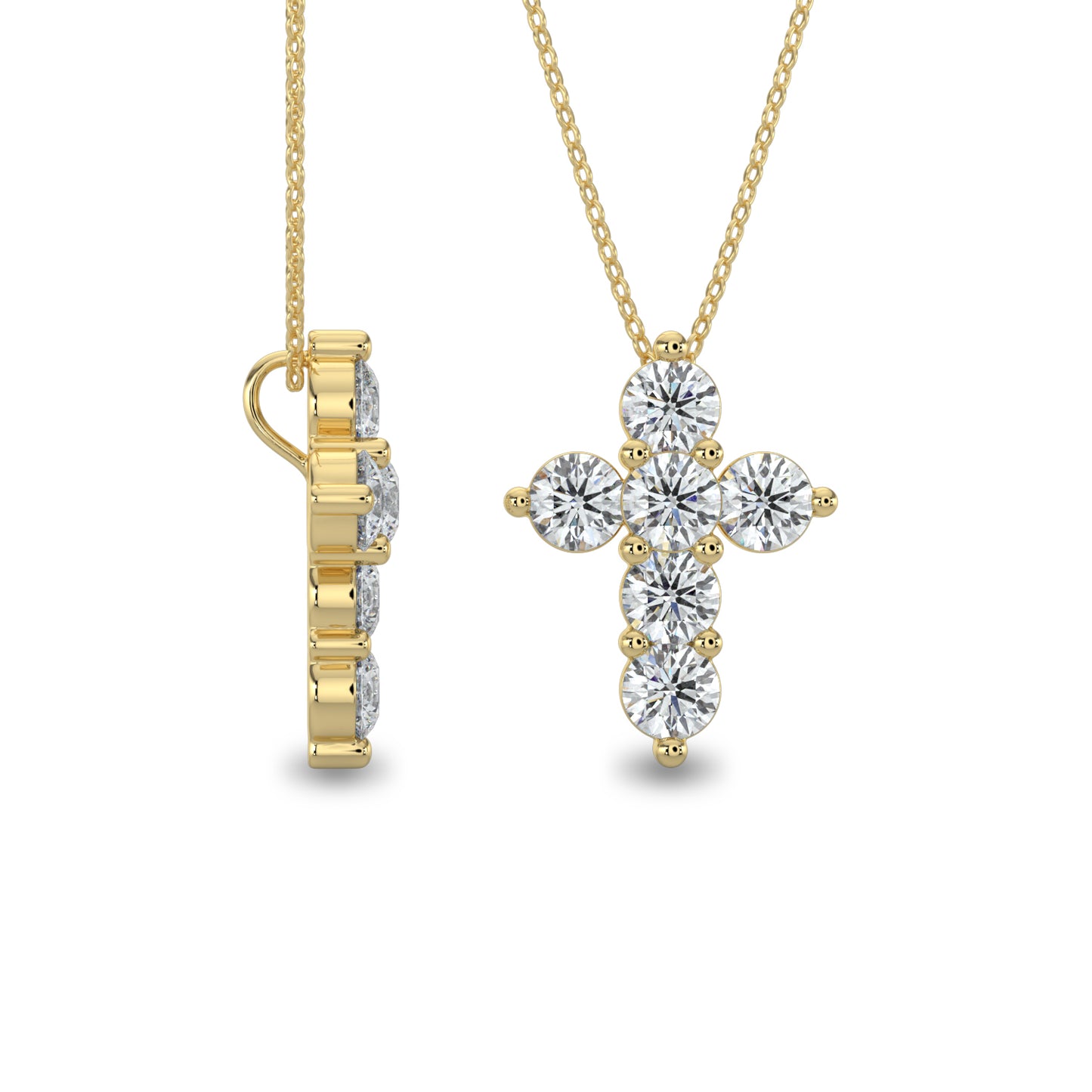 14KW or 14KY 0.50 Ctw Shared Prong Cross Diamond Pendant With Chain