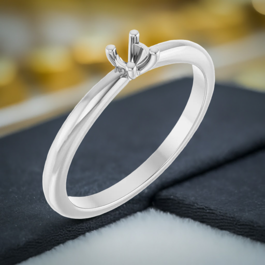 14K White 1-Stone Ring Mounting