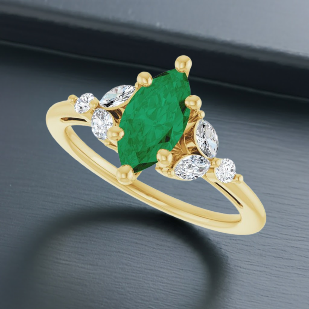 14K Yellow 10x5 mm Marquise 1 1/6 CTW Natural Diamond Semi-Set Engagement Ring
124014:702:P