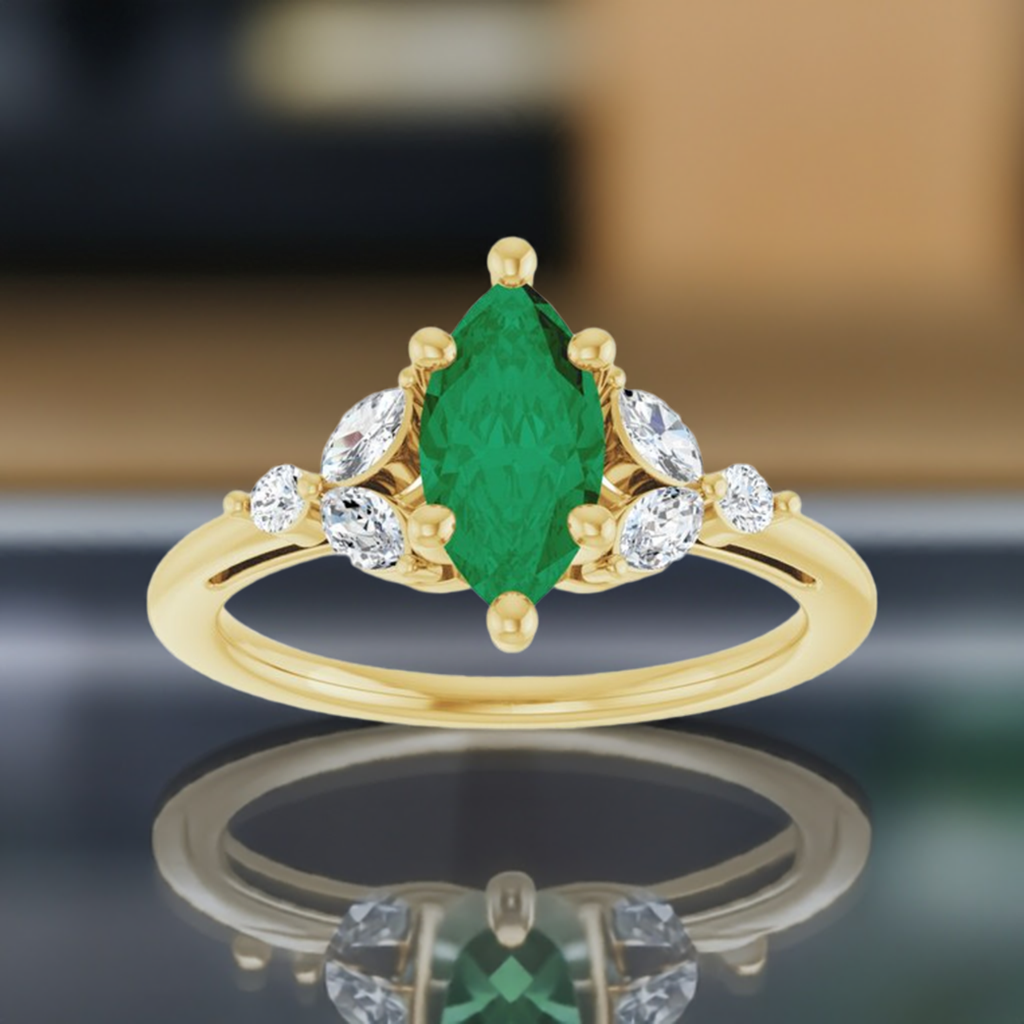 14K Yellow 10x5 mm Marquise 1 1/6 CTW Natural Diamond Semi-Set Engagement Ring
124014:702:P
