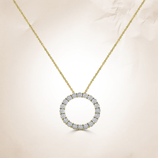14KY 0.15 Ctw Circle Shaped Diamond Pendant With Chain In Miracle Plate Setting