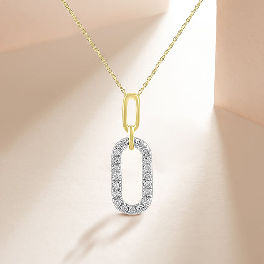 14KY 0.08 Ctw Diamond Paper Clip Pendant with Chain