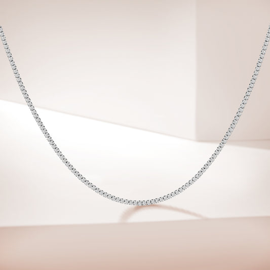 14K White or Yellow Classic Standard 4 Prong 3.00 Ctw Straight Diamond Tennis Necklace In Crown
